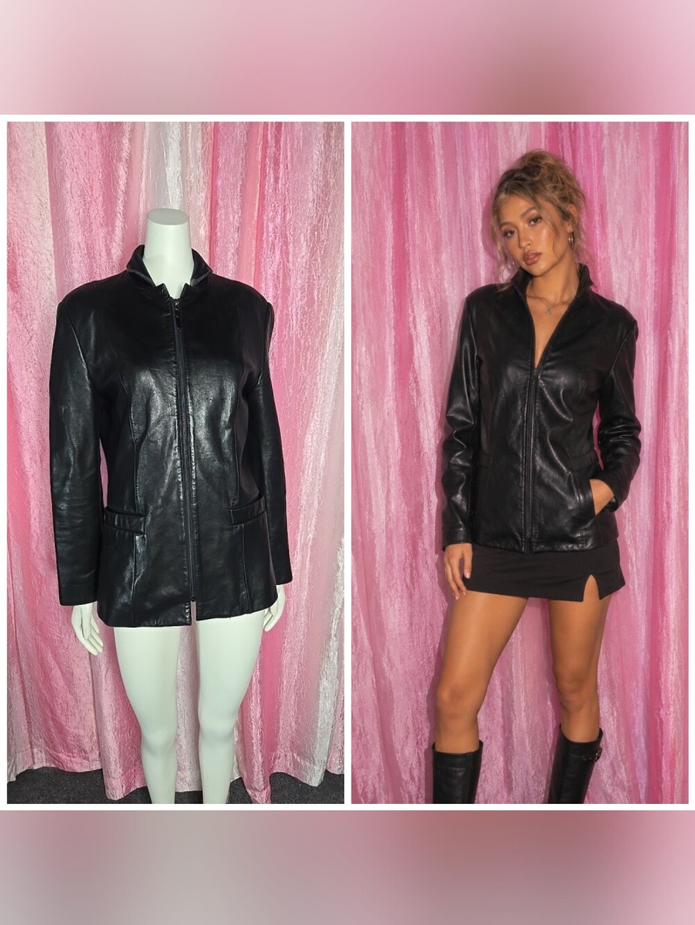 Jones New York Black 100% Genuine Soft Leather Zip Jacket Size Medium